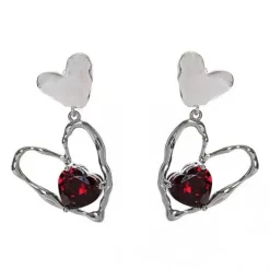 Earrings*Boogzel Clothing Red Stone Heart Earrings Silver/red