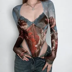 Long Sleeve Tops*Boogzel Clothing Renaissance Mesh Bodysuit Multi
