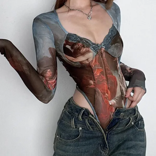 Long Sleeve Tops*Boogzel Clothing Renaissance Mesh Bodysuit Multi