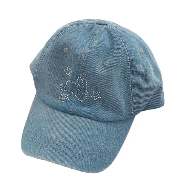 Hats*Boogzel Clothing Rhinestone Bunny Y2K Denim Cap Blue