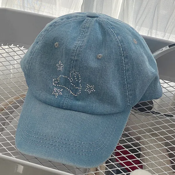 Hats*Boogzel Clothing Rhinestone Bunny Y2K Denim Cap Blue