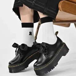 Classics|Boots / Platform Boots*Boogzel Clothing Ribbon-Laced Chunky Platform Boots Black
