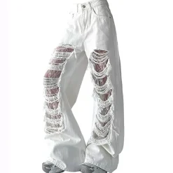Jeans*Boogzel Clothing Ripped Lace Baggy Jeans White