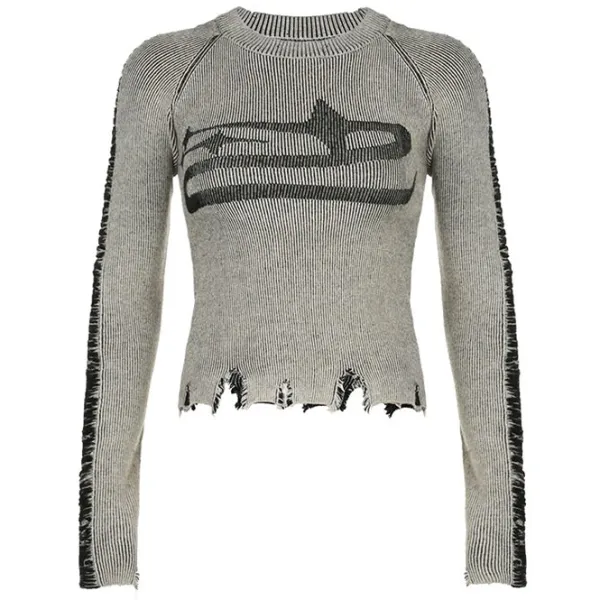 Long Sleeve Tops*Boogzel Clothing Ripped Long Sleeve Star Top Grey