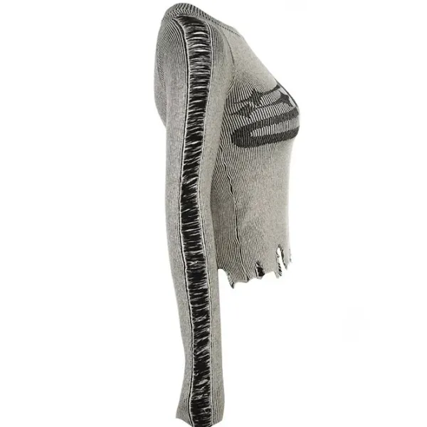 Long Sleeve Tops*Boogzel Clothing Ripped Long Sleeve Star Top Grey