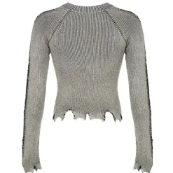 Long Sleeve Tops*Boogzel Clothing Ripped Long Sleeve Star Top Grey