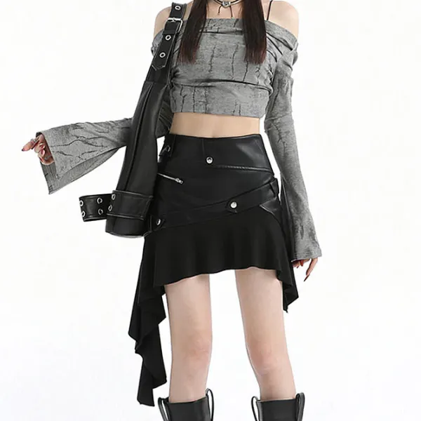 Skirts*Boogzel Clothing Rock The Scene Asymmetric Leather Skirt