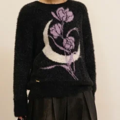 Sweaters*Boogzel Clothing Rose & Moon Print Sweater Black/purple