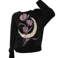 Sweaters*Boogzel Clothing Rose & Moon Print Sweater Black/purple