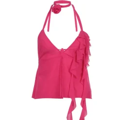 Necklaces & Chokers|Crop Tops*Boogzel Clothing Rose Choker Ruffled Asymmetric Top Pink