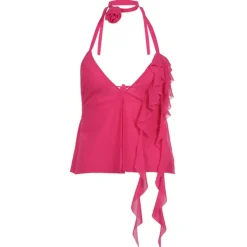 Necklaces & Chokers|Crop Tops*Boogzel Clothing Rose Choker Ruffled Asymmetric Top Pink