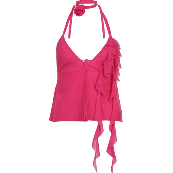 Necklaces & Chokers|Crop Tops*Boogzel Clothing Rose Choker Ruffled Asymmetric Top Pink