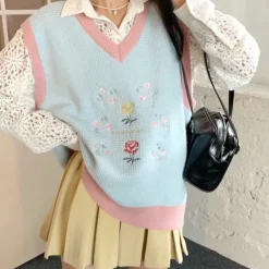 Knit Vests*Boogzel Clothing Rose Embroidery Knit Vest
