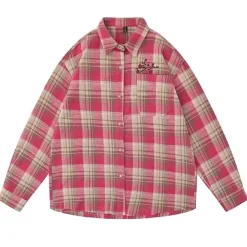 Long Sleeve Tops*Boogzel Clothing Rose in Pocket Plaid Shirt Pink