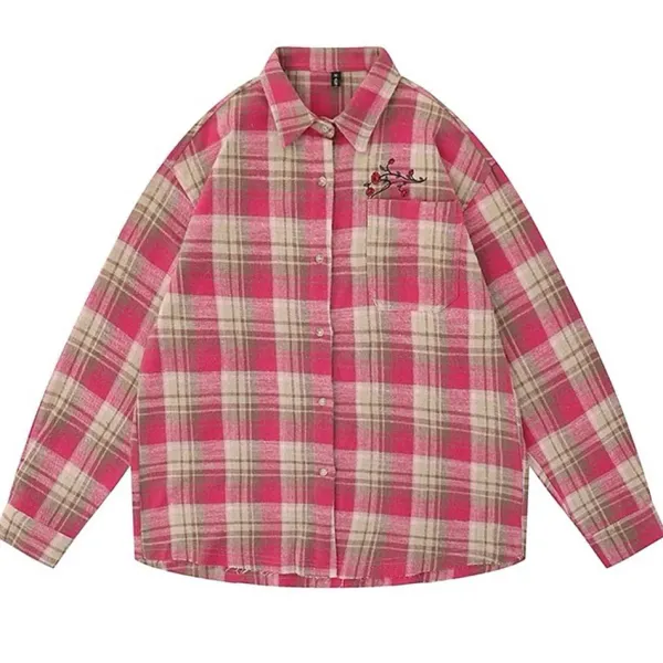 Long Sleeve Tops*Boogzel Clothing Rose in Pocket Plaid Shirt Pink