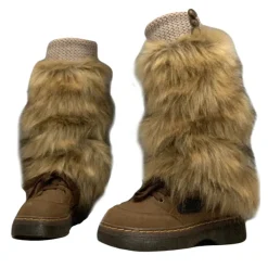 Other*Boogzel Clothing 2000s Aesthetic Faux Fur Leg Warmers Brown