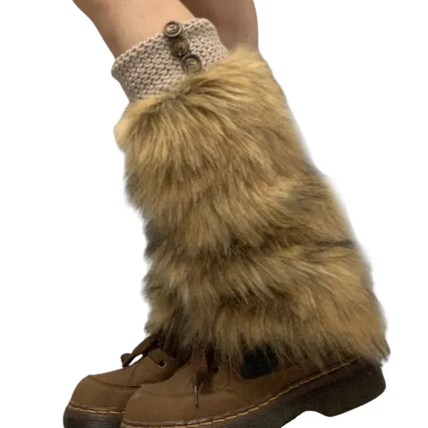 Other*Boogzel Clothing 2000s Aesthetic Faux Fur Leg Warmers Brown