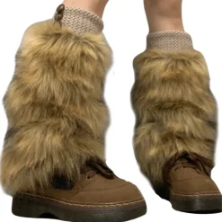 Other*Boogzel Clothing 2000s Aesthetic Faux Fur Leg Warmers Brown