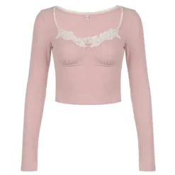 Crop Tops|Long Sleeve Tops*Boogzel Clothing 2000's Baby Lace Top Pink