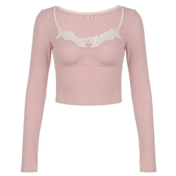 Crop Tops|Long Sleeve Tops*Boogzel Clothing 2000's Baby Lace Top Pink