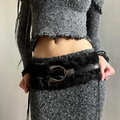 Belts & Chains*Boogzel Clothing 2000s Faux Fur Leather Belt