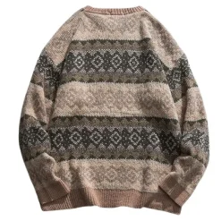 Mens|Sweaters*Boogzel Clothing 80's Grandma Pattern Sweater Grey/brown