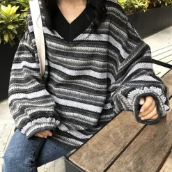 Striped Sweaters|Sweaters*Boogzel Clothing 80's Grandma V-Neck Sweater