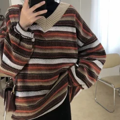 Striped Sweaters|Sweaters*Boogzel Clothing 80's Grandma V-Neck Sweater