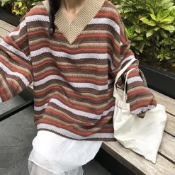 Striped Sweaters|Sweaters*Boogzel Clothing 80's Grandma V-Neck Sweater