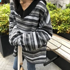 Striped Sweaters|Sweaters*Boogzel Clothing 80's Grandma V-Neck Sweater