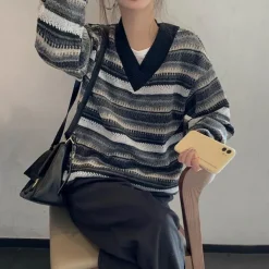 Striped Sweaters|Sweaters*Boogzel Clothing 80's Grandma V-Neck Sweater