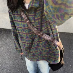 Sweatshirts*Boogzel Clothing 80's Grandma Zip-Up Fleece Sweatshirt Green/purple