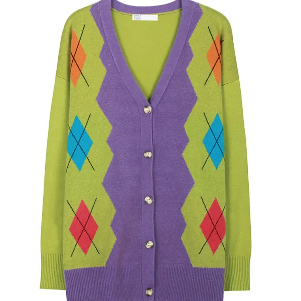 Argyle Sweaters & Vests|Knit Cardigans*Boogzel Clothing 1960s Groovy Colors Argyle Cardigan Green/purple