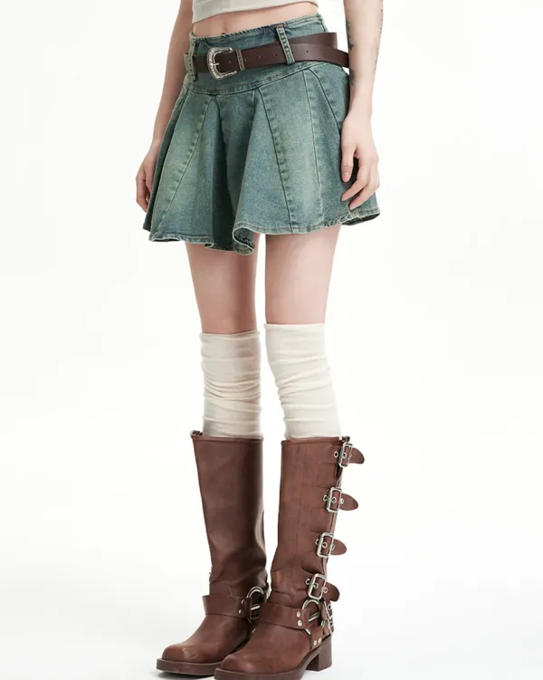 Skirts*Boogzel Clothing 90s Grunge Pleated Denim Mini Skirt Blue