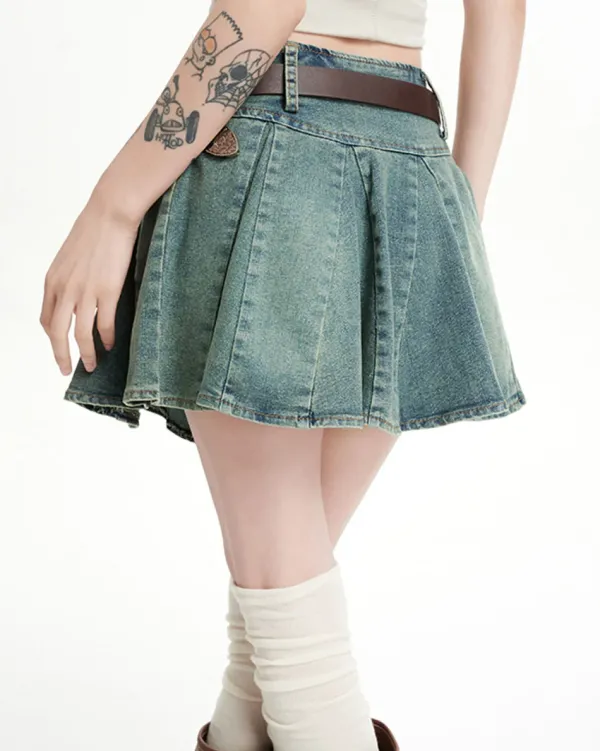 Skirts*Boogzel Clothing 90s Grunge Pleated Denim Mini Skirt Blue