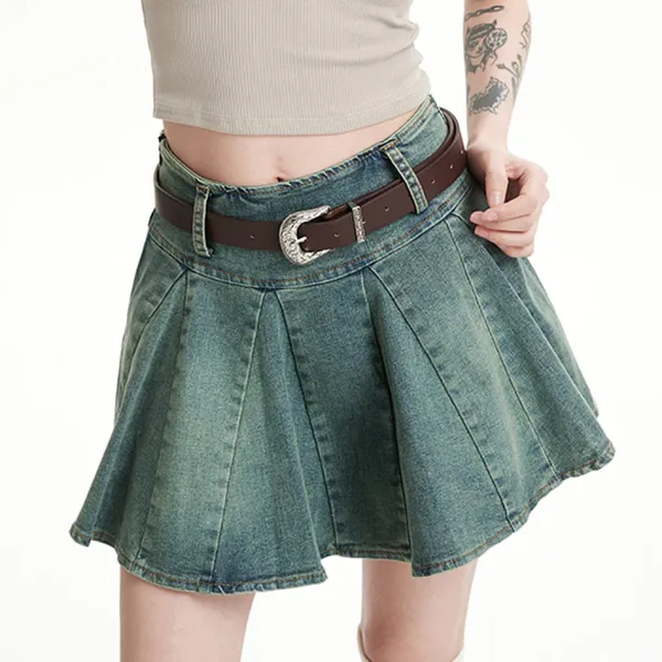 Skirts*Boogzel Clothing 90s Grunge Pleated Denim Mini Skirt Blue