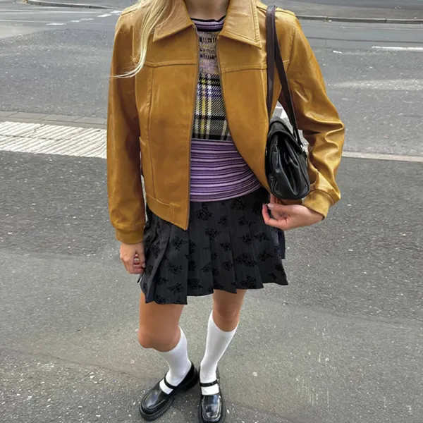 Coats & Jackets*Boogzel Clothing 90s Mustard Leather Jacket Yellow