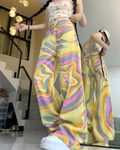 Pants & Trousers*Boogzel Clothing 90s Star Print Trousers Yellow