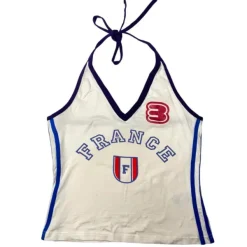 Crop Tops*Boogzel Clothing 90s Style France Halter Top White/blue