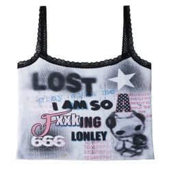 Y2K Tops|Aesthetic T-Shirts & Graphic Tees*Boogzel Clothing 00's Style I Am So Lonely Skinny Tank Grey