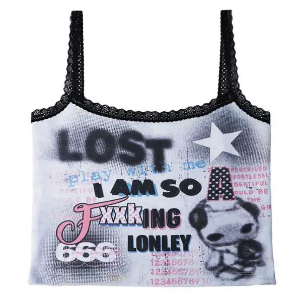 Y2K Tops|Aesthetic T-Shirts & Graphic Tees*Boogzel Clothing 00's Style I Am So Lonely Skinny Tank Grey