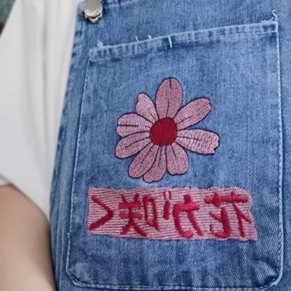 Dresses & Rompers|Shorts*Boogzel Clothing Sakura Embroidery Dungaree Shorts Blue