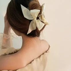 Hair Accessories*Boogzel Clothing Satin Bow Hair Claw Beige