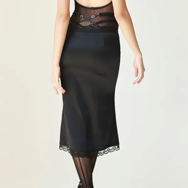 Skirts*Boogzel Clothing Satin Coquette Bow Lace Midi Skirt