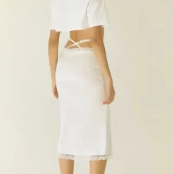 Skirts*Boogzel Clothing Satin Coquette Bow Lace Midi Skirt