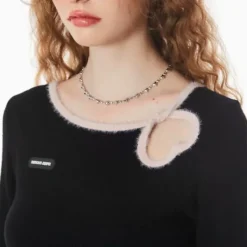 Sweaters|Long Sleeve Tops*Boogzel Clothing Secret Crush Heart Cutout Top Black/pink