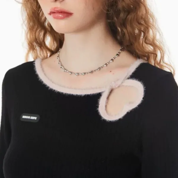 Sweaters|Long Sleeve Tops*Boogzel Clothing Secret Crush Heart Cutout Top Black/pink