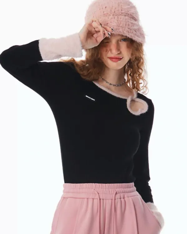 Sweaters|Long Sleeve Tops*Boogzel Clothing Secret Crush Heart Cutout Top Black/pink