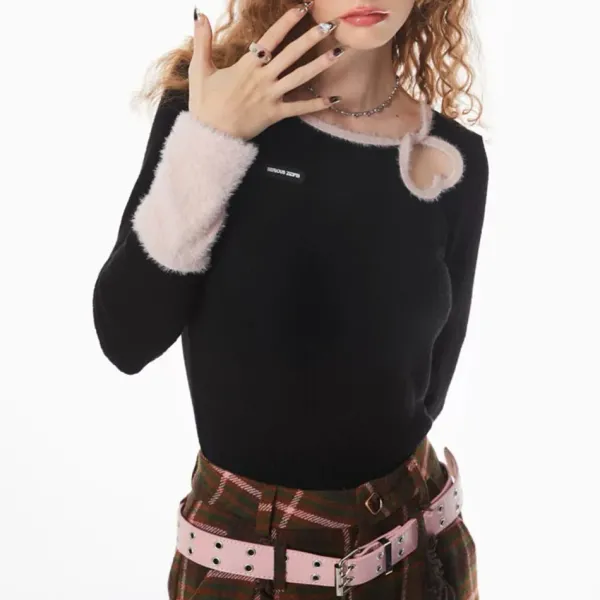 Sweaters|Long Sleeve Tops*Boogzel Clothing Secret Crush Heart Cutout Top Black/pink