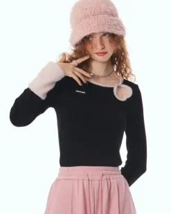 Sweaters|Long Sleeve Tops*Boogzel Clothing Secret Crush Heart Cutout Top Black/pink